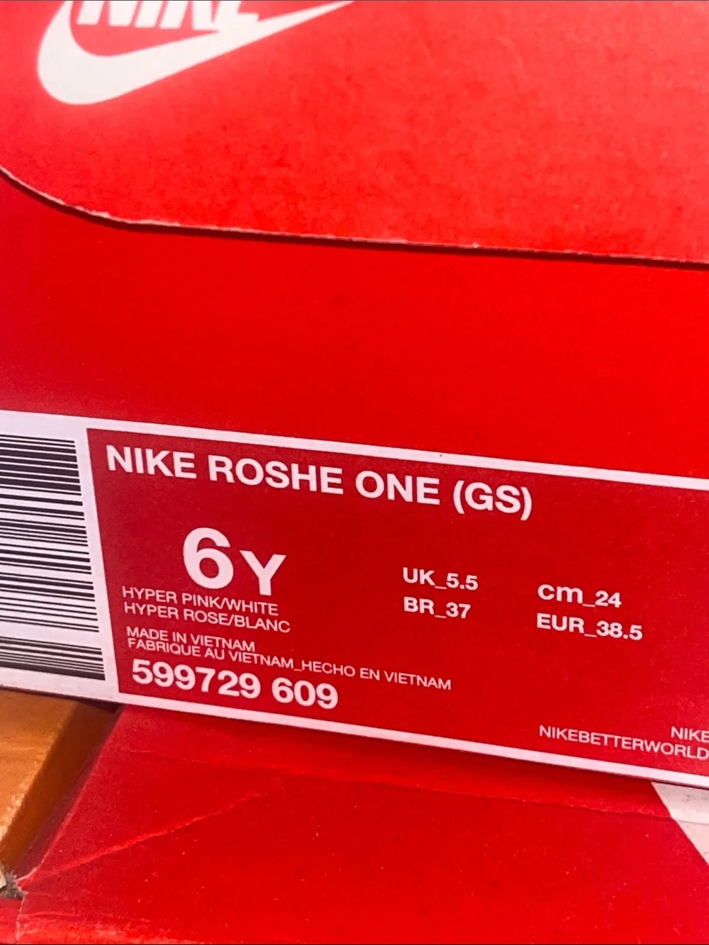 Nike Roshe One Rosherun GS Shoes Sneakers pink 599729 609 Girls Youth Size 6